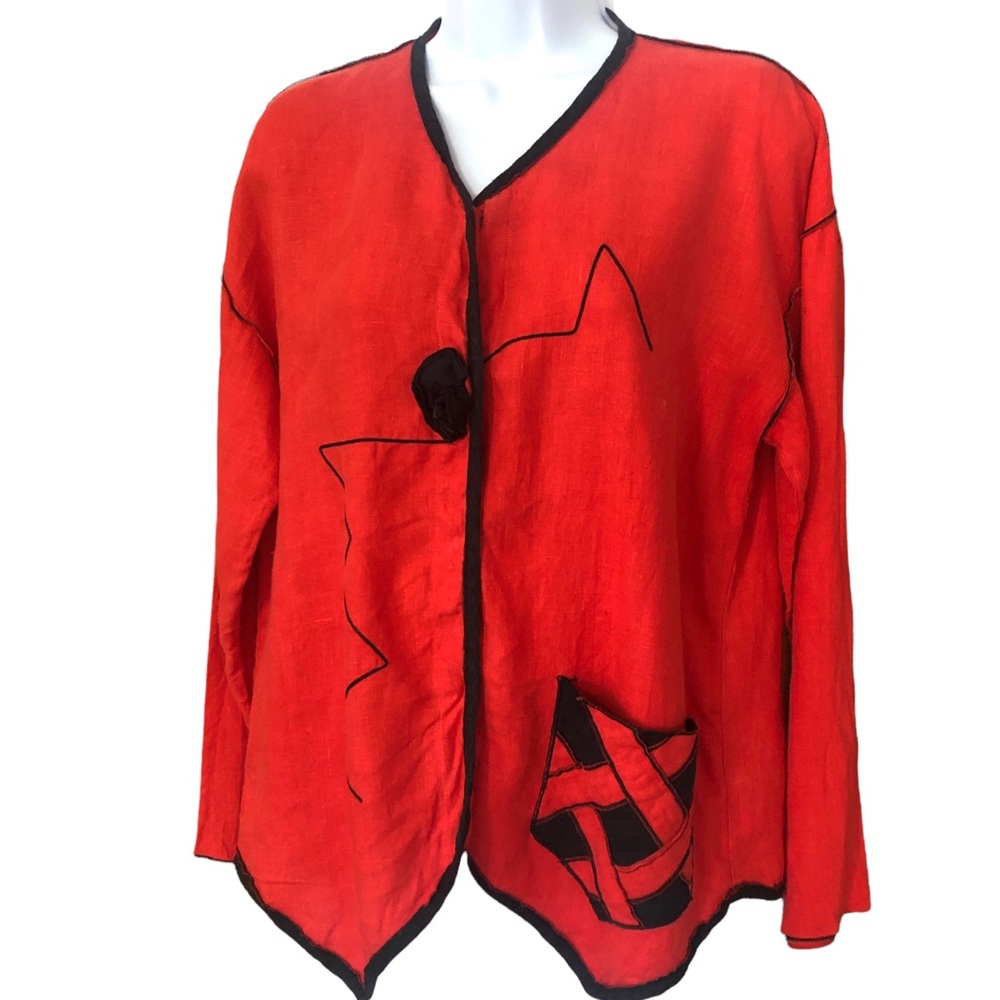 Xiao red Linen Button Shacket Jacket - Picture 2 of 11